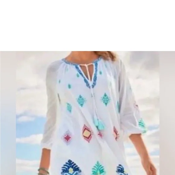 Tommy Bahama embroidered white tunic cover-up with pockets - Picture 1 of 7